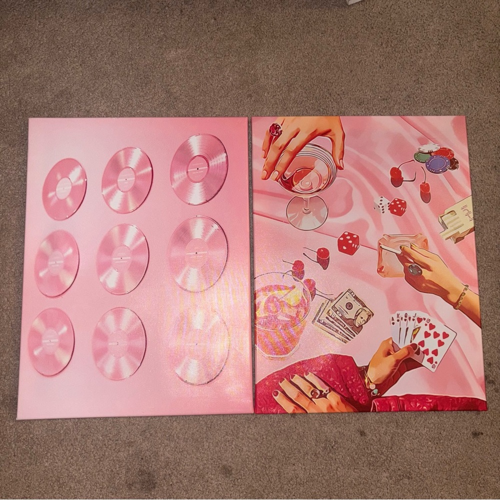 💖✨ Viral Vibe Alert! Aesthetic Pink Canvas Wall Art Duo! 🎰💿